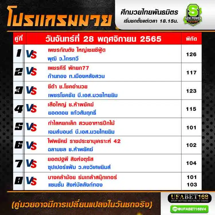 โปรแรมมวย