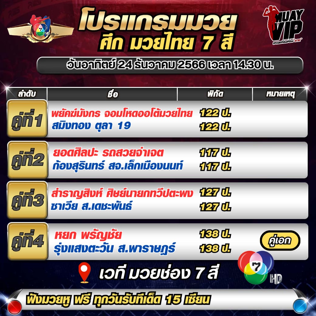 ตารางมวยวันอาทิตย์