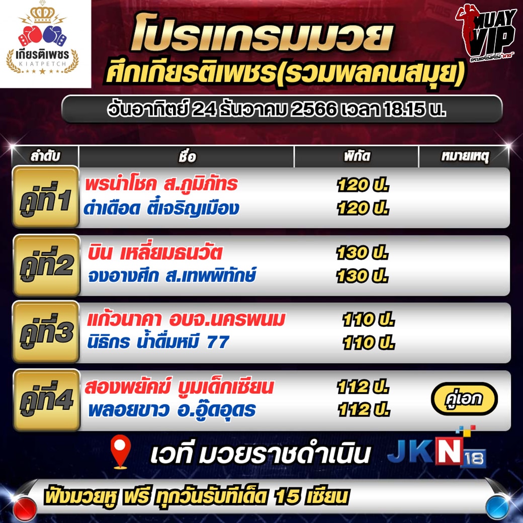 ตารางมวยวันอาทิตย์